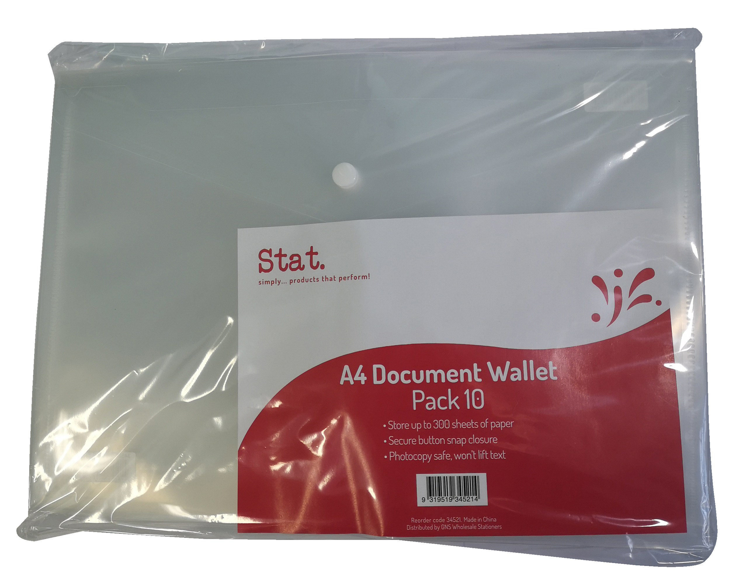 A4 Document Wallet with Button Closure Clear Single Hamilton, Victoria